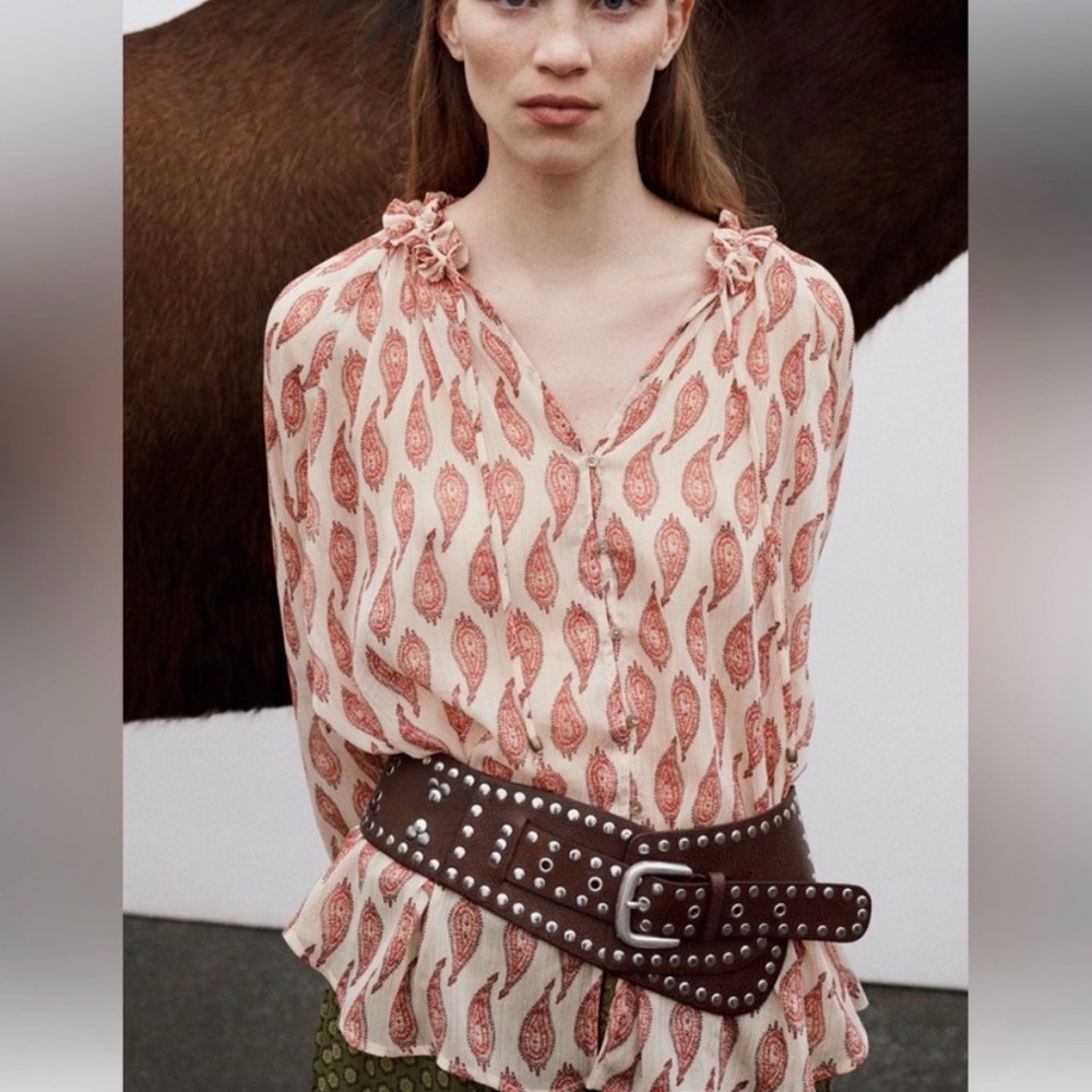 Zara Dark Brown Studded Sash Belt. Genuine Leather. Size 34. NWOT